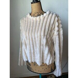 Zara Cream Puff Rolls Cropped Long Sleeve Knit Sweater Size SMALL